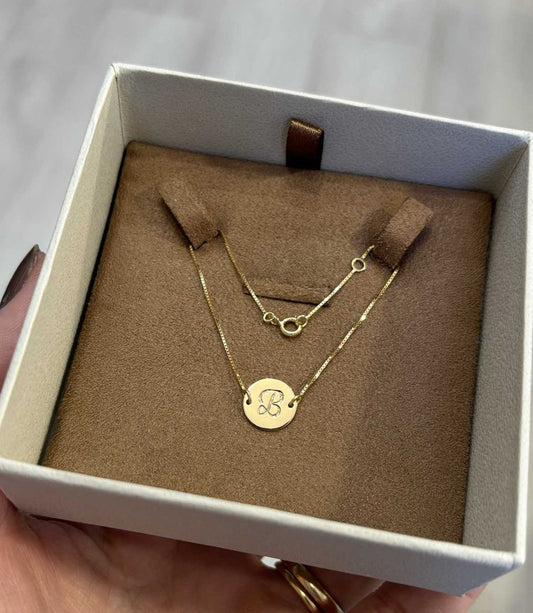 Pulseira ouro 18k medalha letra personalizavel na embalagem