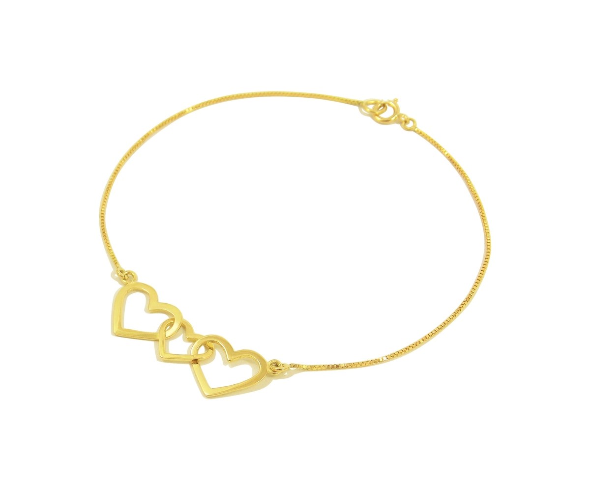 Pulseira corações entrelaçados ouro 18k em fundo branco