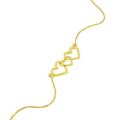Pulseira corações entrelaçados ouro 18k em fundo branco