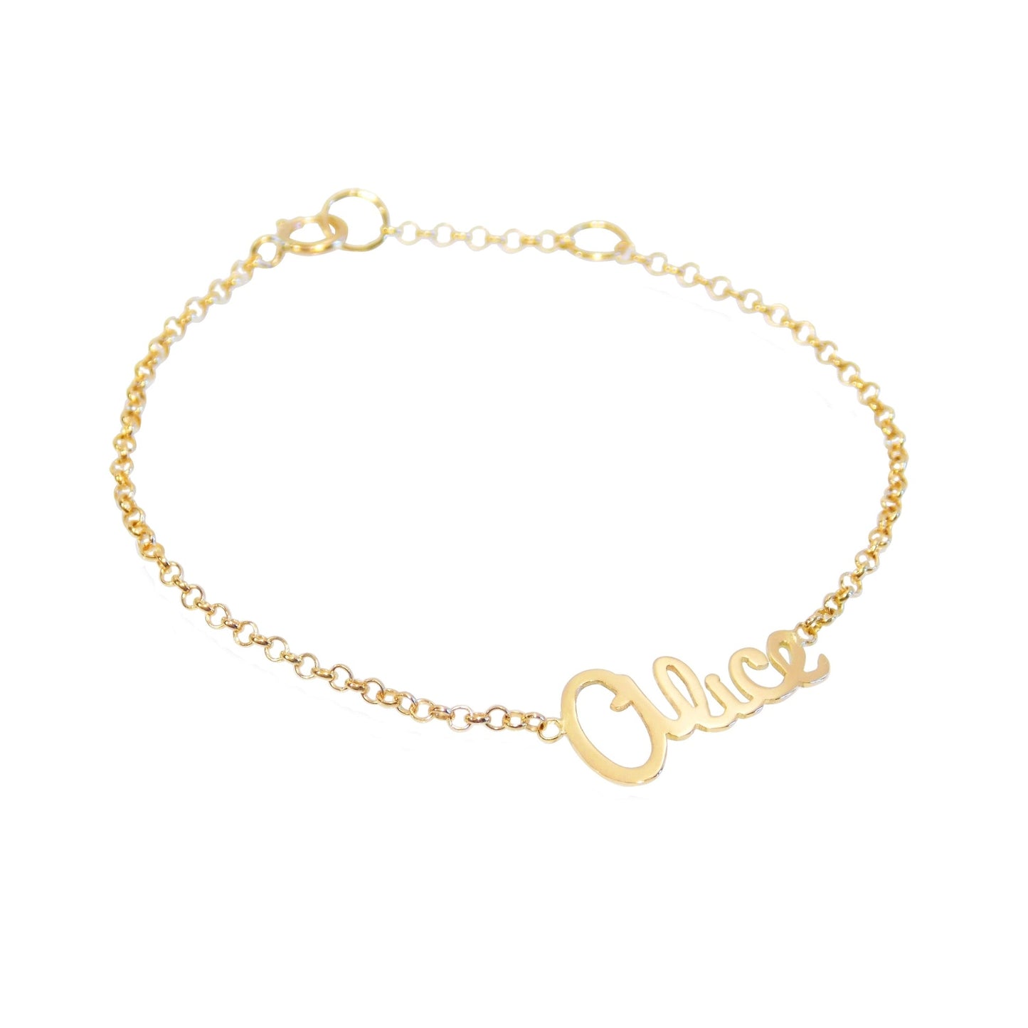 Pulseira de Ouro 18K Infantil com Nome em fundo branco