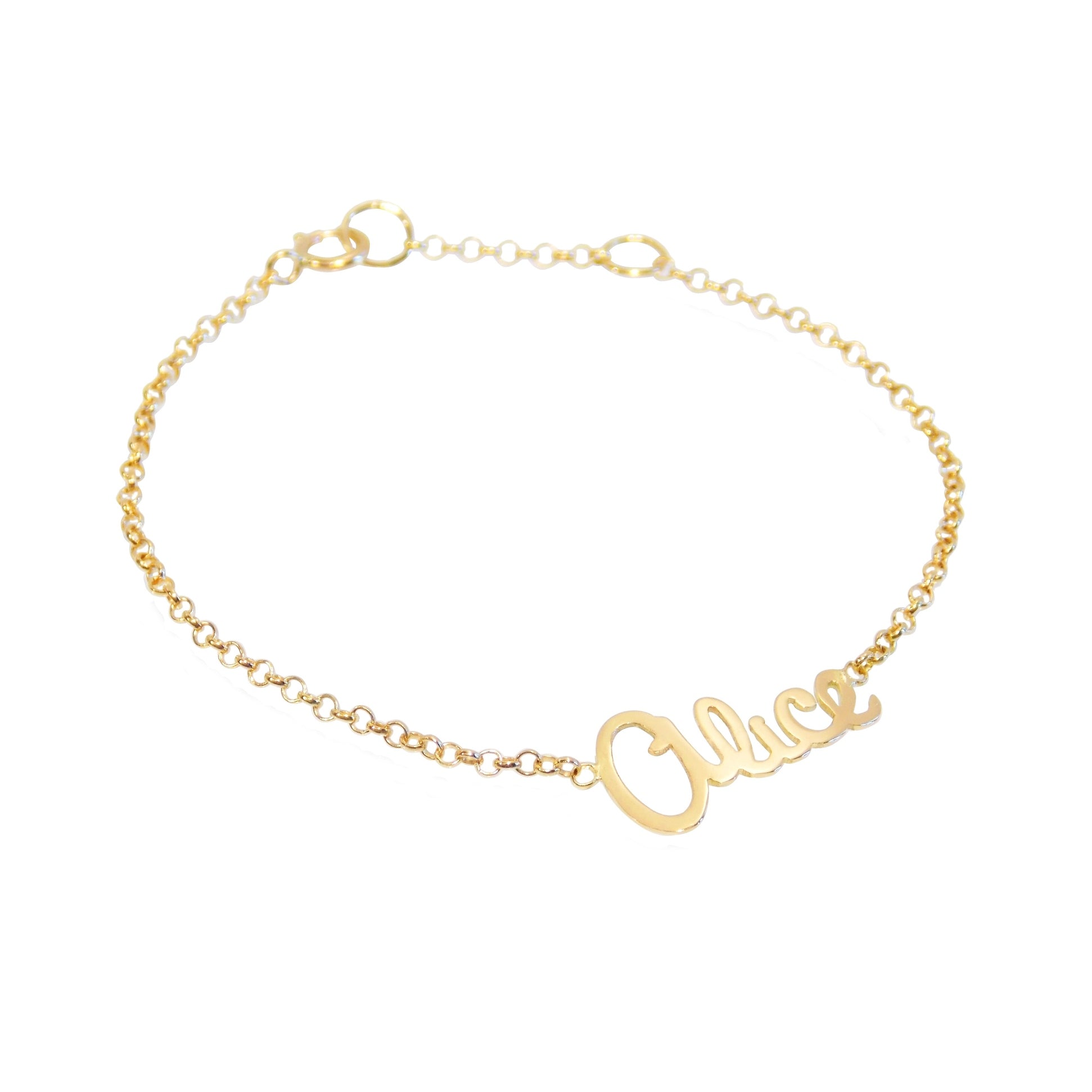 Pulseira de Ouro 18K Infantil com Nome em fundo branco