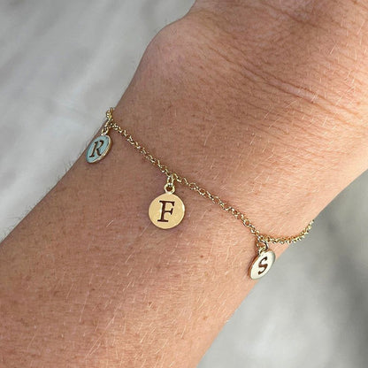 Pulseira de Ouro 18k 3 Pingentes Medalha com Letras