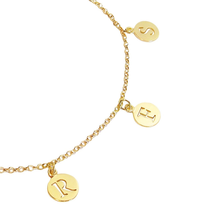 Pulseira de Ouro 18k 3 Pingentes Medalha com Letras