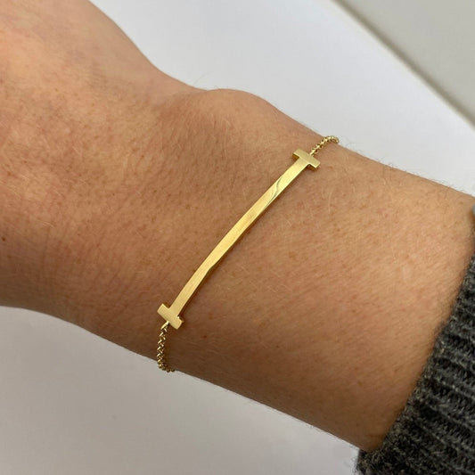 Pulseira de Ouro 18k Corrente e Barra