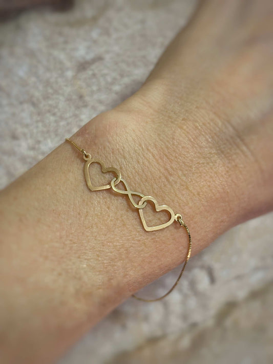 Pulseira Corações e Infinito Ouro 18k
