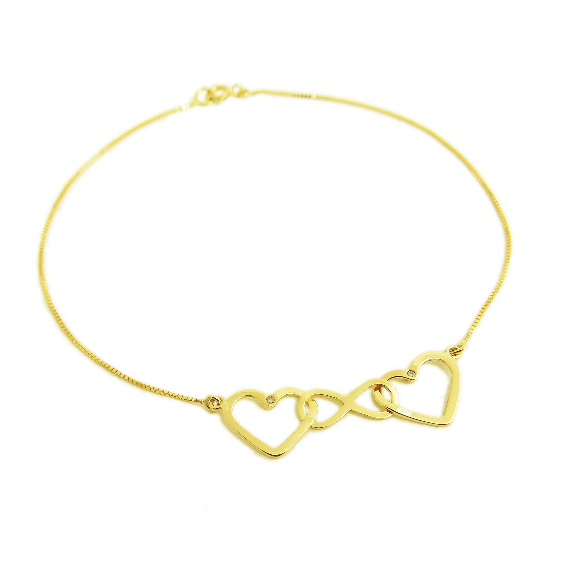 Pulseira de Ouro 18k Amor Infinito e Diamantes