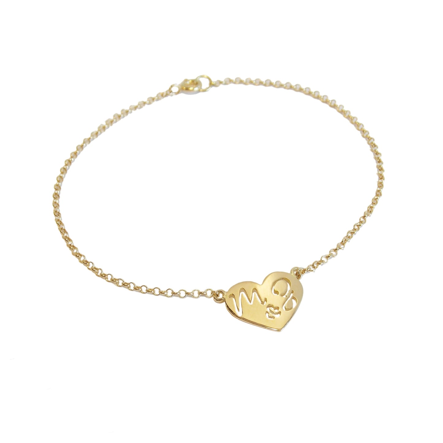 Pulseira Coração e Iniciais Ouro 18k
