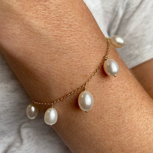 Pulseira Pingentes Pérolas Ouro 18k