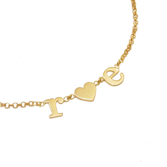 Pulseira de Ouro 18k Letras e Coração