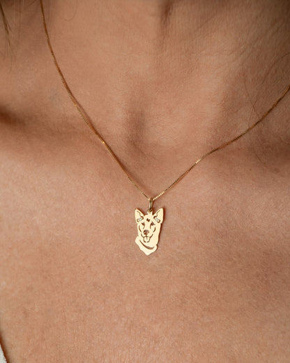 colar com pingente rostinho akita ouro 18k com brilhantes