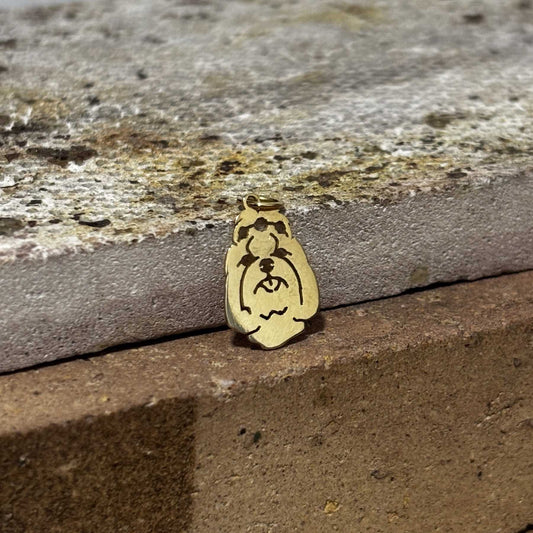 Pingente Shih Tzu coroa ouro 18k na pedra