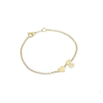 Pulseira de Ouro Bebe Coração e Inicial em fundo branco