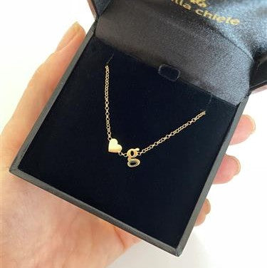 Pulseira de Ouro Bebe Coração e Inicial no estojo